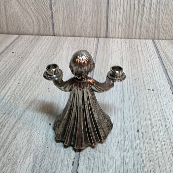Vtg Metal Silver Angel Choir Girl Mini Candle Holder Italy Confirmation Candle - Picture 3 of 5